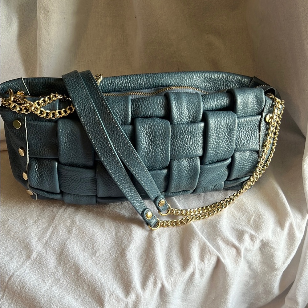 Valentina Fiore Gold and Blue Woven Shoulder Bag